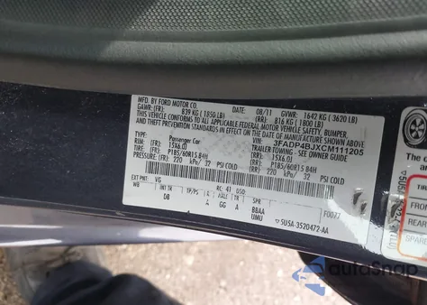 2012 Ford Fiesta Se z USA, uszkodzony, nr VIN 3FADP4BJXCM111205